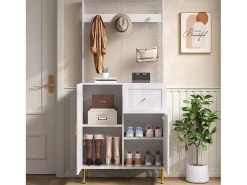 Discount Conjunto de vestiário de entrada 80x35x175.5 cm - 2 portas e 1 gaveta - com 3 ganchos - Prateleiras ajustáveis - MDF - Móvel De Entrada