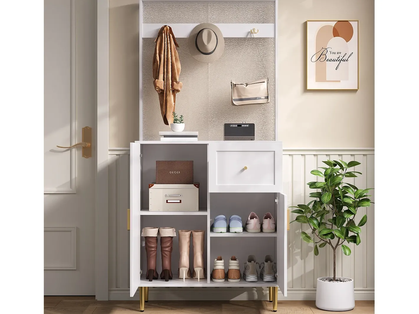 Discount Conjunto de vestiário de entrada 80x35x175.5 cm - 2 portas e 1 gaveta - com 3 ganchos - Prateleiras ajustáveis - MDF - Móvel De Entrada