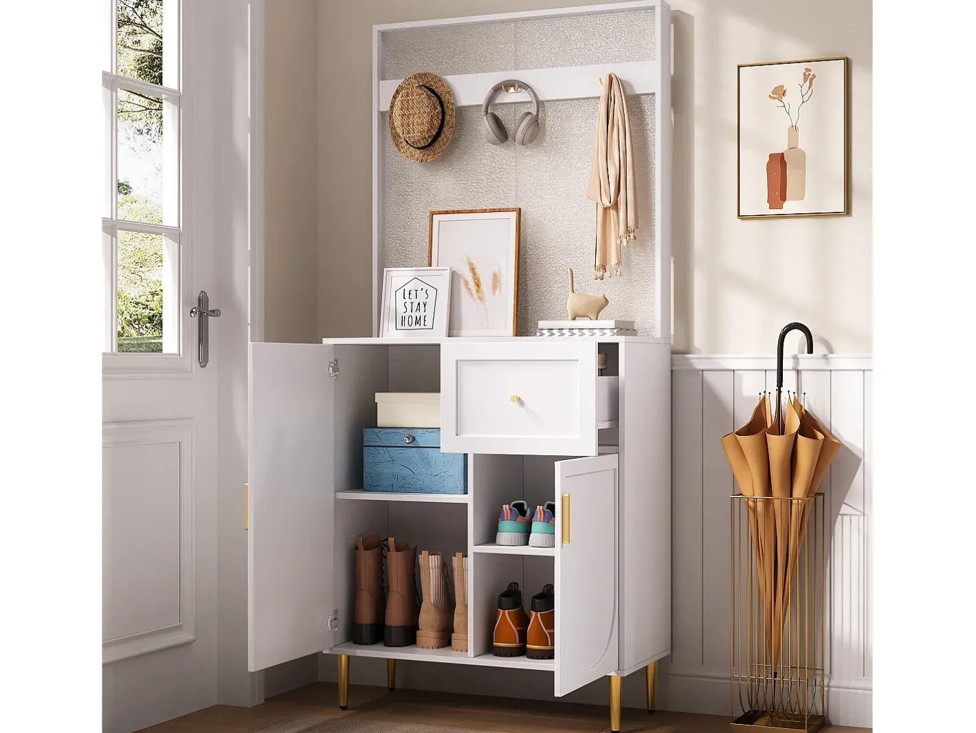 Discount Conjunto de vestiário de entrada 80x35x175.5 cm - 2 portas e 1 gaveta - com 3 ganchos - Prateleiras ajustáveis - MDF - Móvel De Entrada