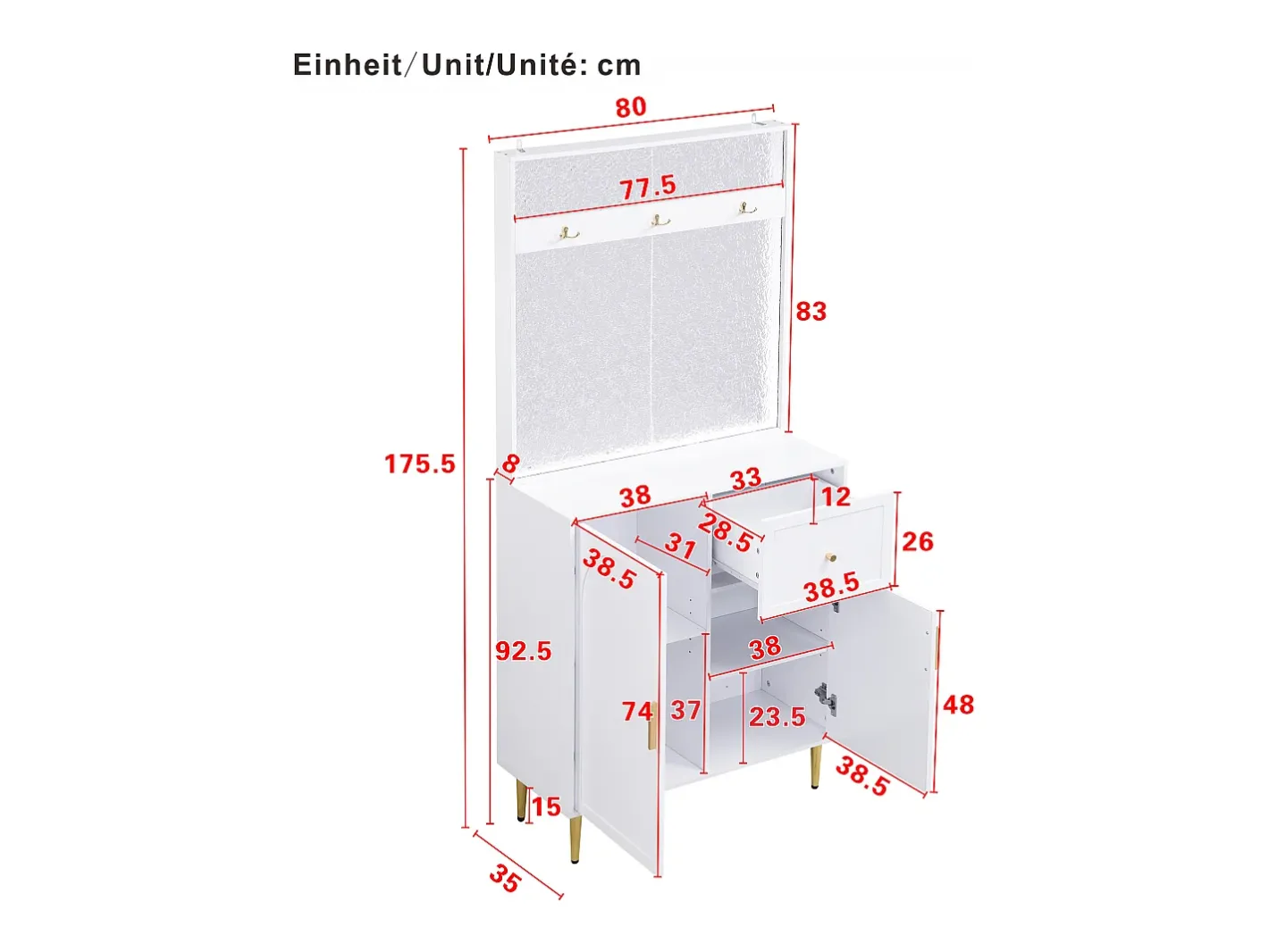 Discount Conjunto de vestiário de entrada 80x35x175.5 cm - 2 portas e 1 gaveta - com 3 ganchos - Prateleiras ajustáveis - MDF - Móvel De Entrada