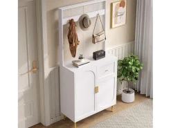 Discount Conjunto de vestiário de entrada 80x35x175.5 cm - 2 portas e 1 gaveta - com 3 ganchos - Prateleiras ajustáveis - MDF - Móvel De Entrada