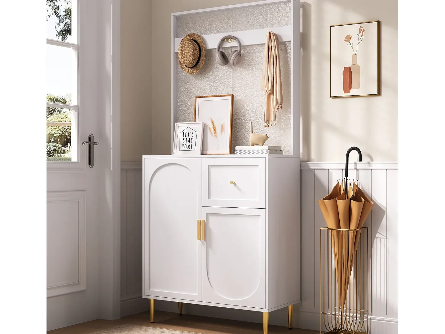 Discount Conjunto de vestiário de entrada 80x35x175.5 cm - 2 portas e 1 gaveta - com 3 ganchos - Prateleiras ajustáveis - MDF - Móvel De Entrada