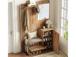 Conjunto de vestiário de entrada 115x37x185 cm - com espelho e ganchos - com assento acolchoado - Guarda-chuva - Natural*ModernLuxe New