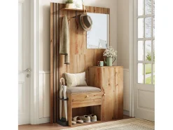 Conjunto de vestiário de entrada 115x37x185 cm - com espelho e ganchos - com assento acolchoado - Guarda-chuva - Natural*ModernLuxe New