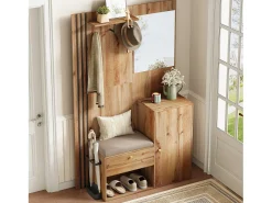 Conjunto de vestiário de entrada 115x37x185 cm - com espelho e ganchos - com assento acolchoado - Guarda-chuva - Natural*ModernLuxe New