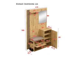 Conjunto de vestiário de entrada 115x37x185 cm - com espelho e ganchos - com assento acolchoado - Guarda-chuva - Natural*ModernLuxe New