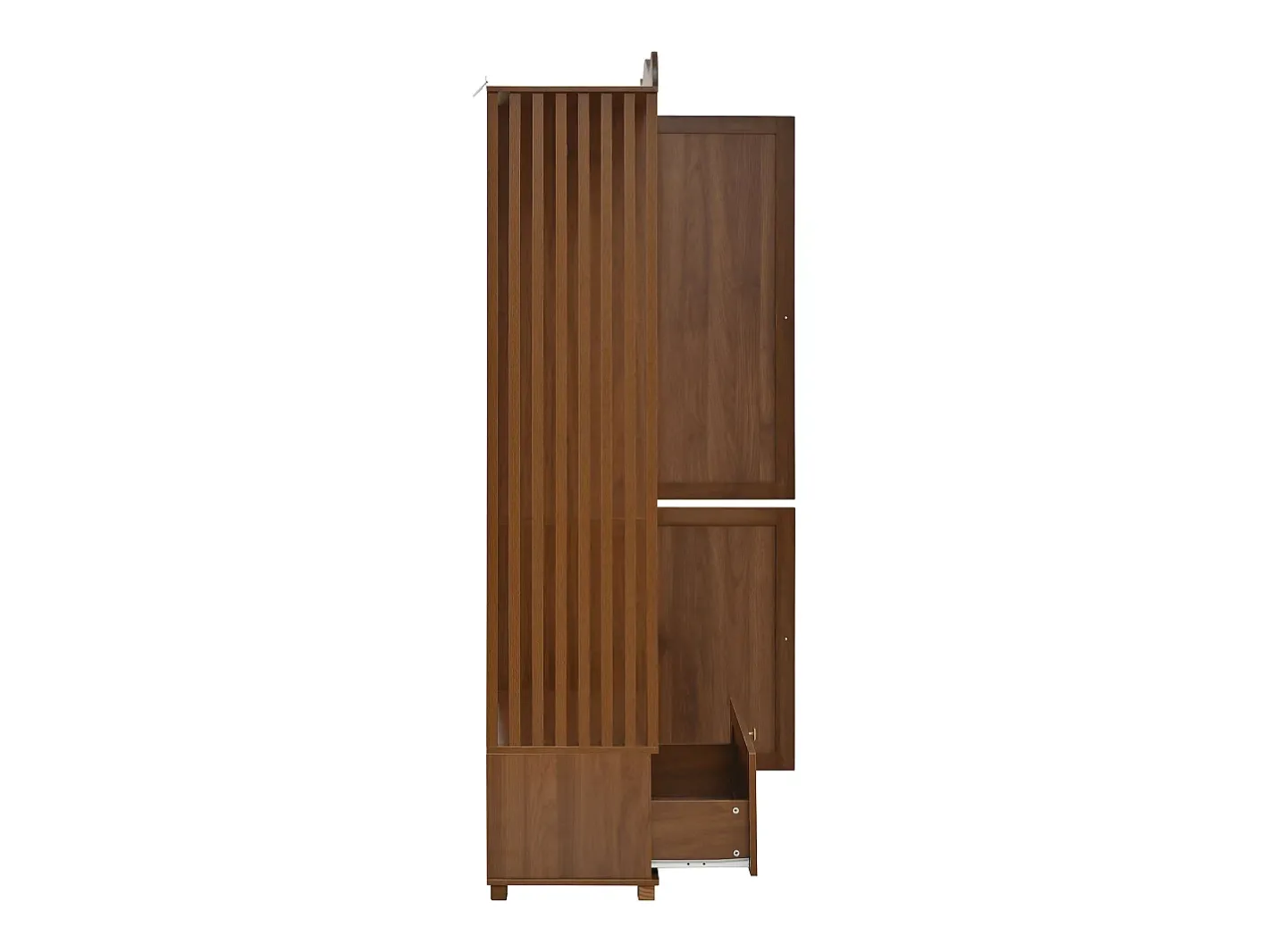 Conjunto de vestiário de entrada - 115,5x38,5x194,5 cm - con espelho e varal aberto - 1 gaveta e 2 portas - MDF - Cor nogueira^ModernLuxe