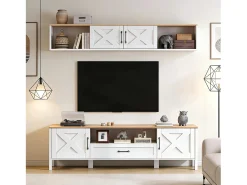Conjunto móvel de TV 2 peças - 180x40x50 cm - Móvel de TV + vitrina de parede - 4 portas e 1 gaveta - MDF -^ModernLuxe Discount