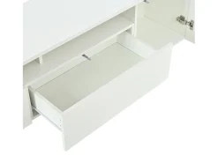 Conjunto móvel TV 3 peças - Móvel TV + vitrina + prateleira de parede - Iluminação LED - 2 portas + 2 gavetas - Acabamento brilhante -^ModernLuxe Outlet