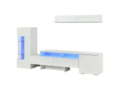 Conjunto móvel TV 3 peças - Móvel TV + vitrina + prateleira de parede - Iluminação LED - 2 portas + 2 gavetas - Acabamento brilhante -^ModernLuxe Outlet