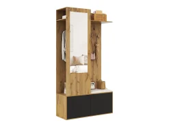 Discount Conjunto vestiário de entrada 100×38×191 cm - com cabideiro e sapateira - ganchos e 1 espelho - natural + preto Móvel De Entrada