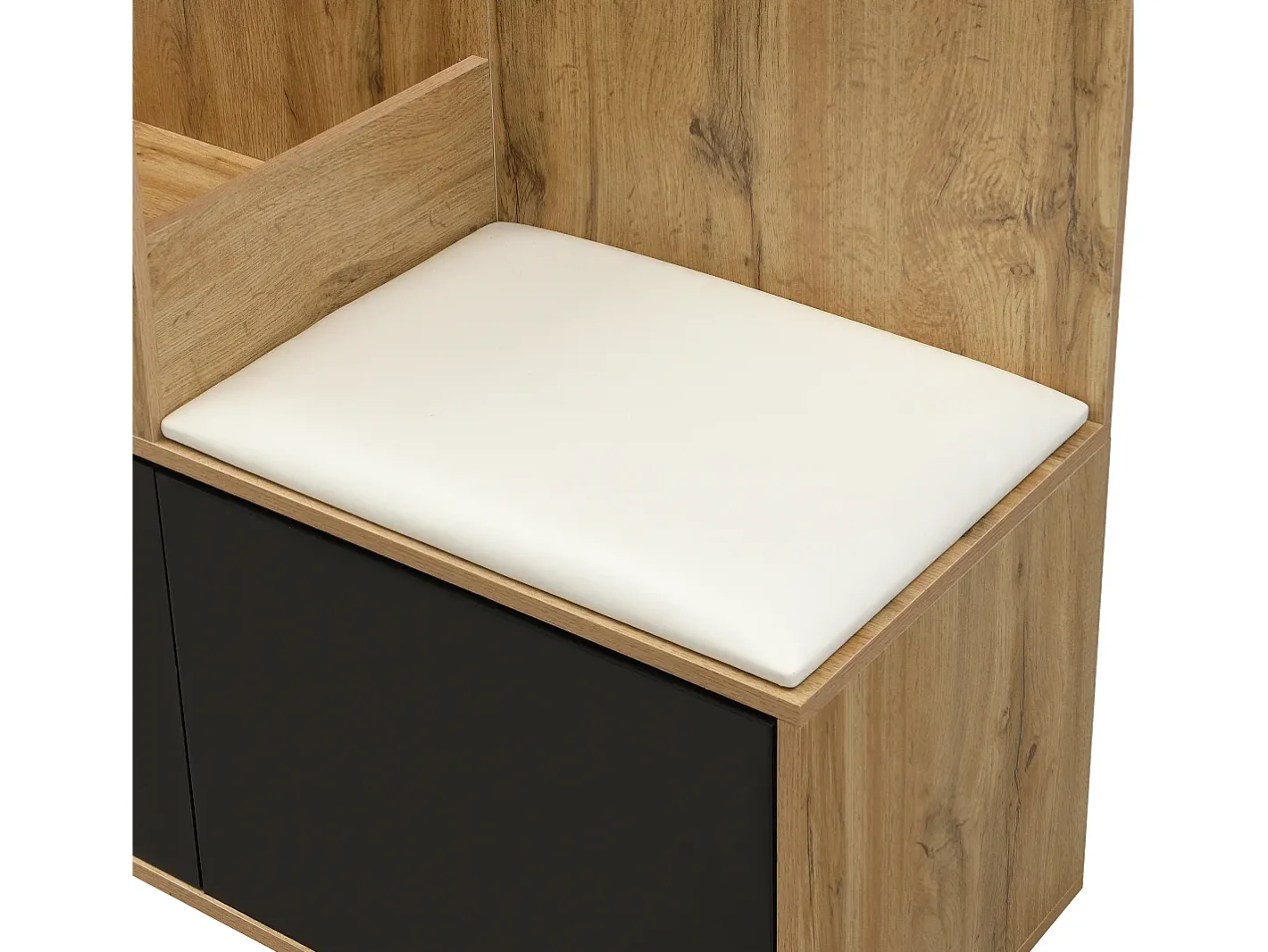 Discount Conjunto vestiário de entrada 100×38×191 cm - com cabideiro e sapateira - ganchos e 1 espelho - natural + preto Móvel De Entrada