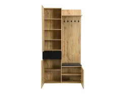 Conjunto vestiário de entrada 98.5×38×191 cm - com cabideiro e sapateira - ganchos e 1 espelho - natural + preto^ModernLuxe Hot