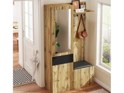 Conjunto vestiário de entrada 98.5×38×191 cm - com cabideiro e sapateira - ganchos e 1 espelho - natural + preto^ModernLuxe Hot