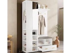 Conjunto vestiário de entrada 120x35x190cm - con 2 gavetas e compartimentos de armazenamento - con espelho e banco de sapatos -*ModernLuxe Outlet