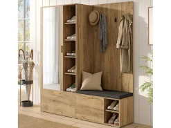 Conjunto vestiário de entrada 160x38x180cm - con 3 portas e compartimentos de armazenamento - con espelho e móvel para sapatos - con gancho - Natural^ModernLuxe Sale