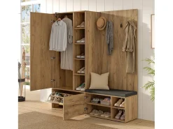 Conjunto vestiário de entrada 160x38x180cm - con 3 portas e compartimentos de armazenamento - con espelho e móvel para sapatos - con gancho - Natural^ModernLuxe Sale