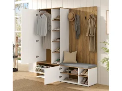 Conjunto vestiário de entrada 160x38x180cm - con 3 portas e compartimentos de armazenamento - con espelho e móvel para sapatos - con gancho - Natural + Branco*ModernLuxe Hot