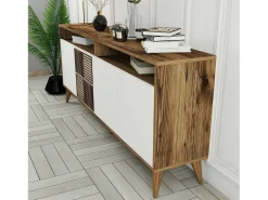 Consola Dpogg, Mesa multiuso, Armário de apoio, Secretária de corredor, 180x35h79 cm, Noz e Branco^Dmora Discount