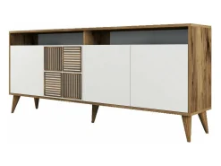 Consola Dpogg, Mesa multiuso, Armário de apoio, Secretária de corredor, 180x35h79 cm, Noz e Branco^Dmora Discount