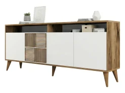 Consola Dpogg, Mesa multiuso, Armário de apoio, Secretária de corredor, 180x35h79 cm, Noz e Branco^Dmora Discount