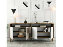 Consola Dpogg, Mesa multiuso, Armário de apoio, Secretária de corredor, 180x35h79 cm, Noz e Branco^Dmora Discount