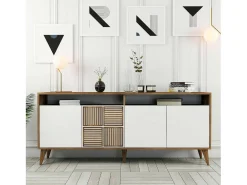 Consola Dpogg, Mesa multiuso, Armário de apoio, Secretária de corredor, 180x35h79 cm, Noz e Branco^Dmora Discount