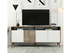 Consola Dpogg, Mesa multiuso, Armário de apoio, Secretária de corredor, 180x35h79 cm, Noz e Branco^Dmora Discount