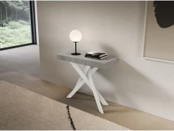 New Consola extensível 90x40/196 cm Saki Pequenas pernas de betão branco Consola
