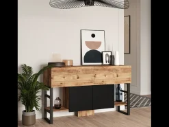 Best Consola industrial TARI com arrumação em madeira natural e metal preto Consola