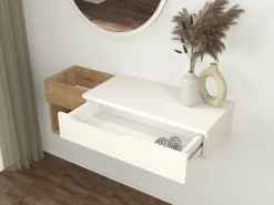Consola suspensa com 1 gaveta e 2 nichos cor natural e branco - DAREKA^Vente-unique