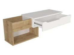 Consola suspensa com 1 gaveta e 2 nichos cor natural e branco - DAREKA^Vente-unique