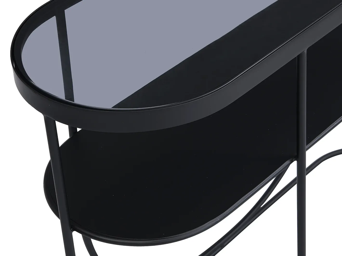 Discount Console com 1 prateleira em metal e vidro fumê - Preto e transparente - PRETORIA Consola