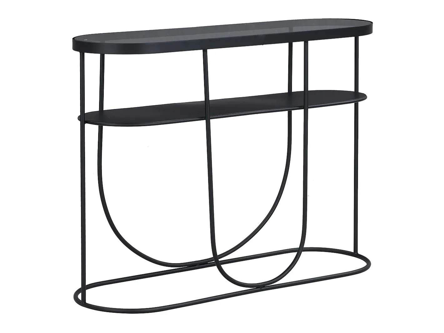 Discount Console com 1 prateleira em metal e vidro fumê - Preto e transparente - PRETORIA Consola