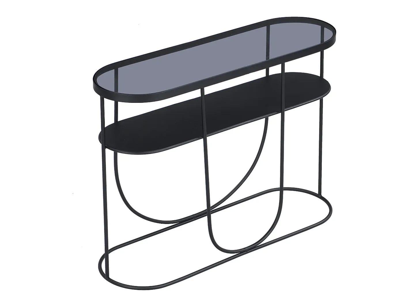 Discount Console com 1 prateleira em metal e vidro fumê - Preto e transparente - PRETORIA Consola
