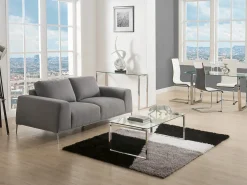 Vente-unique Consola*Console de design FREYA em vidro temperado e metal cromado. Transparente / Prateado