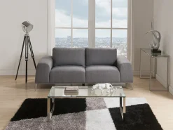 Vente-unique Consola*Console de design FREYA em vidro temperado e metal cromado. Transparente / Prateado