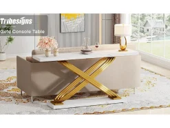 Console de entrada, 140 x 33 x 80 cm Console moderna, Mesa de entrada com pés metálicos geométricos, e Dourado*Tribesigns Online