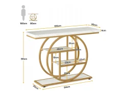 Console de Estilo Industrial de 105 cm, com 4 Níveis e Base Circular, estreita em Madeira com Prateleiras de Armazenamento (/Dourado)*Tribesigns New