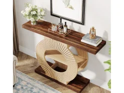 Console de mesa de 100 cm com armazenamento - Mesa de entrada em madeira para sala, com prateleiras e base circular*Tribesigns New