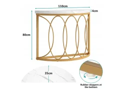 Tribesigns Consola*Console de mesa dourada, mesa de cabeceira, mesa de sofá, mesa de corredor com mesa em imitação de mármore, moldura de metal e design em meia lua Branco