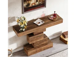 Console de mesa, mesa de apoio de 108 cm feita de madeira estreita atrás do sofá com base geométrica, mesa de entrada industrial, marrom rústico^Tribesigns Discount
