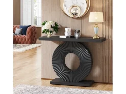 Console de mesa moderna com base geométrica, mesa de entrada em madeira de 100 cm*Tribesigns Best