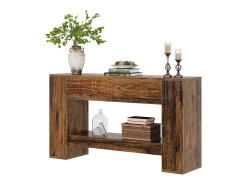 Console de Mesa Rústica Marrom com 2 Gavetas, Console de Mesa Estreita de 2 Níveis de 140cm*Tribesigns Discount