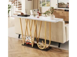 Console estilo moderno 120x29,5x80 cm - para sala de estar ou corredor - estrutura e pés de metal -^ModernLuxe