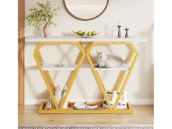 Hot Console 120x29,5x80 cm - con tampo efeito mármore - Metal - + dourado Consola