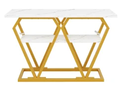Hot Console 120x29,5x80 cm - con tampo efeito mármore - Metal - + dourado Consola