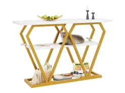Hot Console 120x29,5x80 cm - con tampo efeito mármore - Metal - + dourado Consola
