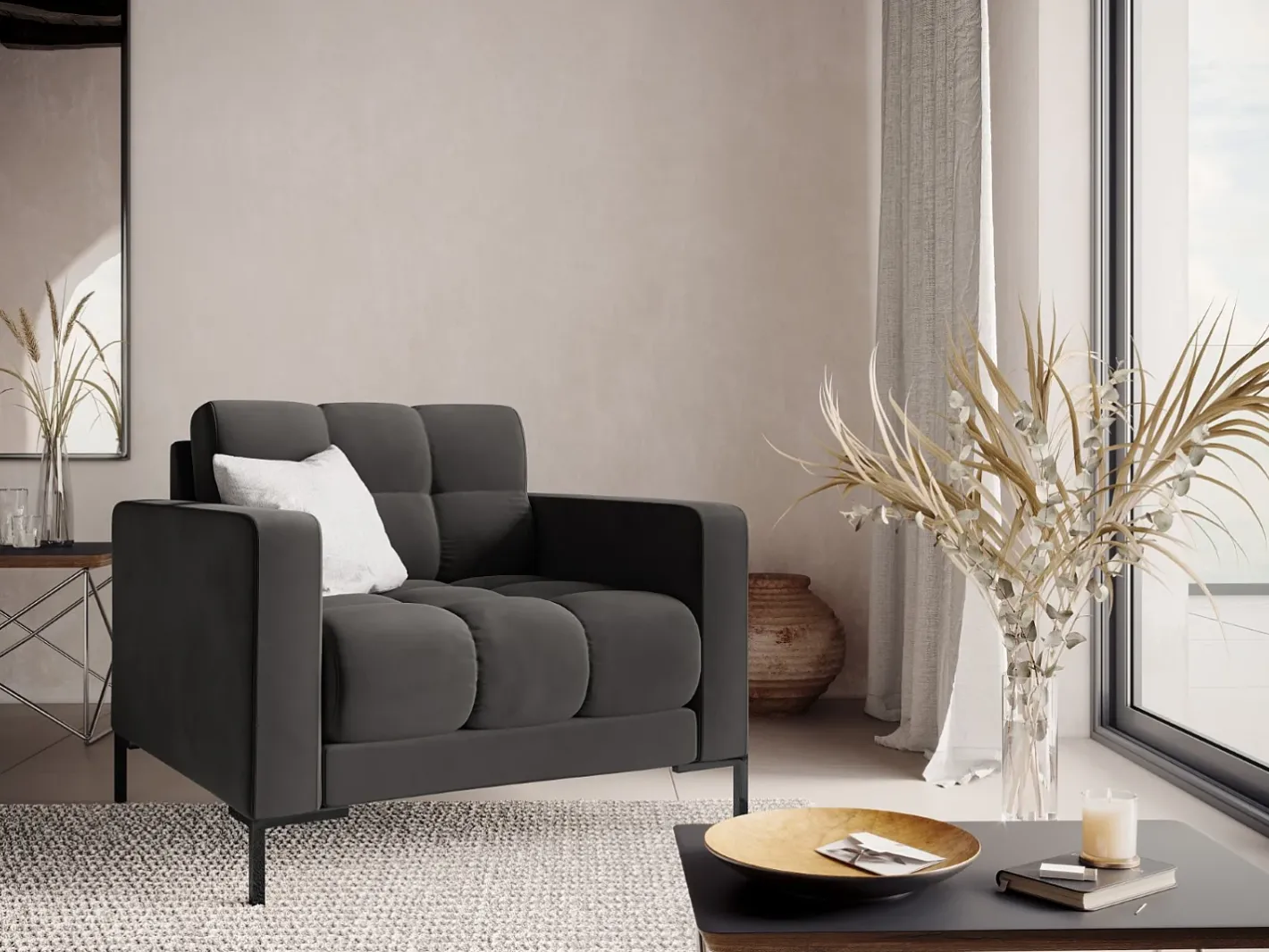 - Poltrona "Bali" em veludo cinza escuro - 87x92x75cm^Cosmopolitan Design Hot