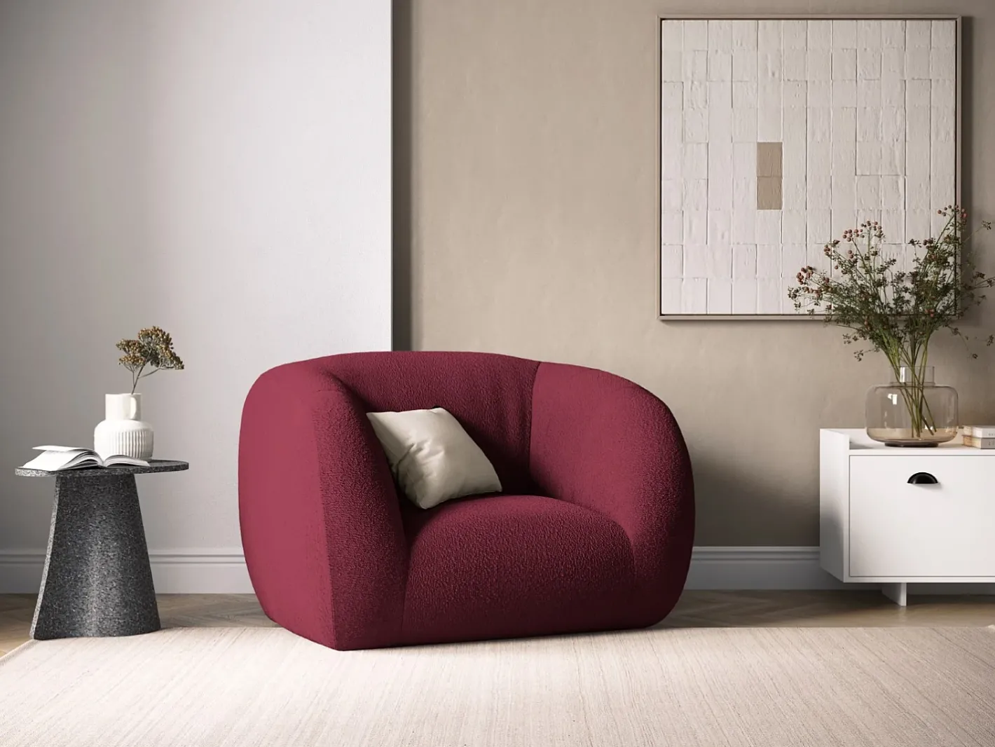 - Poltrona "Essen" em tecido bouclé - 130x95x86cm*Cosmopolitan Design New